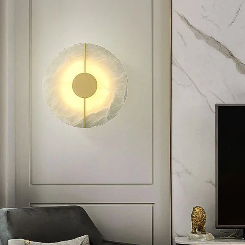 Round LED Wall Sconce in Marble and Gold Copper
