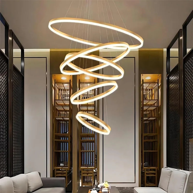 Modern LED Ring Pendant Light - Circular Ceiling Chandelier for Living Room, Dining Room, Staircase, and Home Lighting