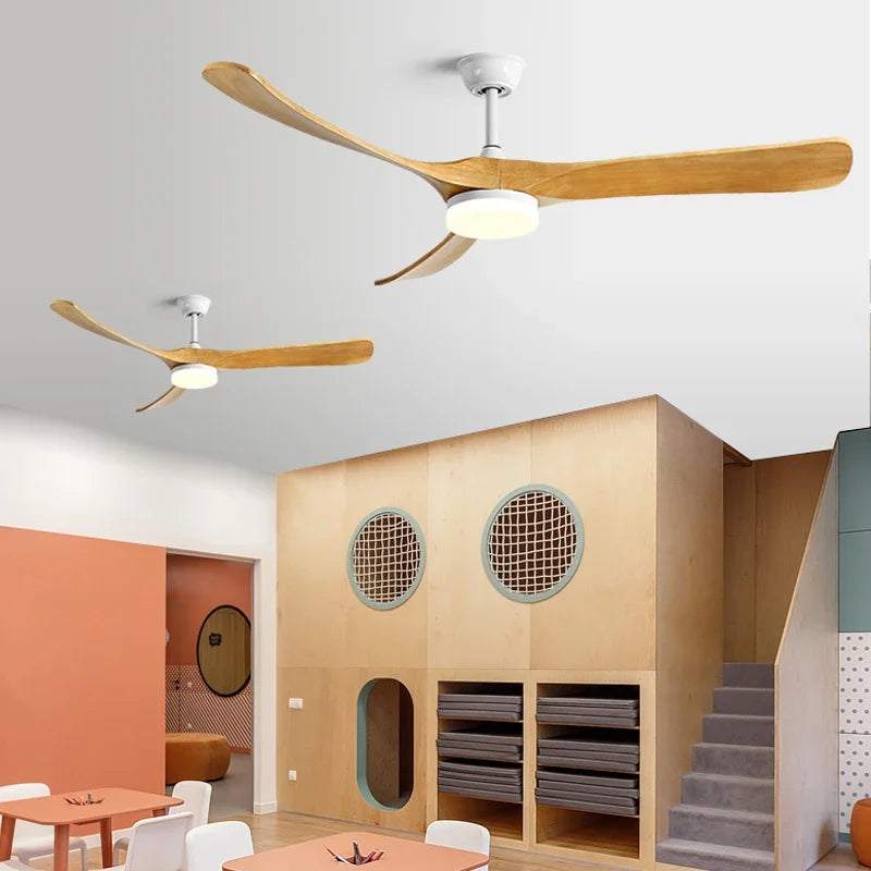 Luxury Natural Wood Ceiling Fan with Reversible LED for Summer & Winter