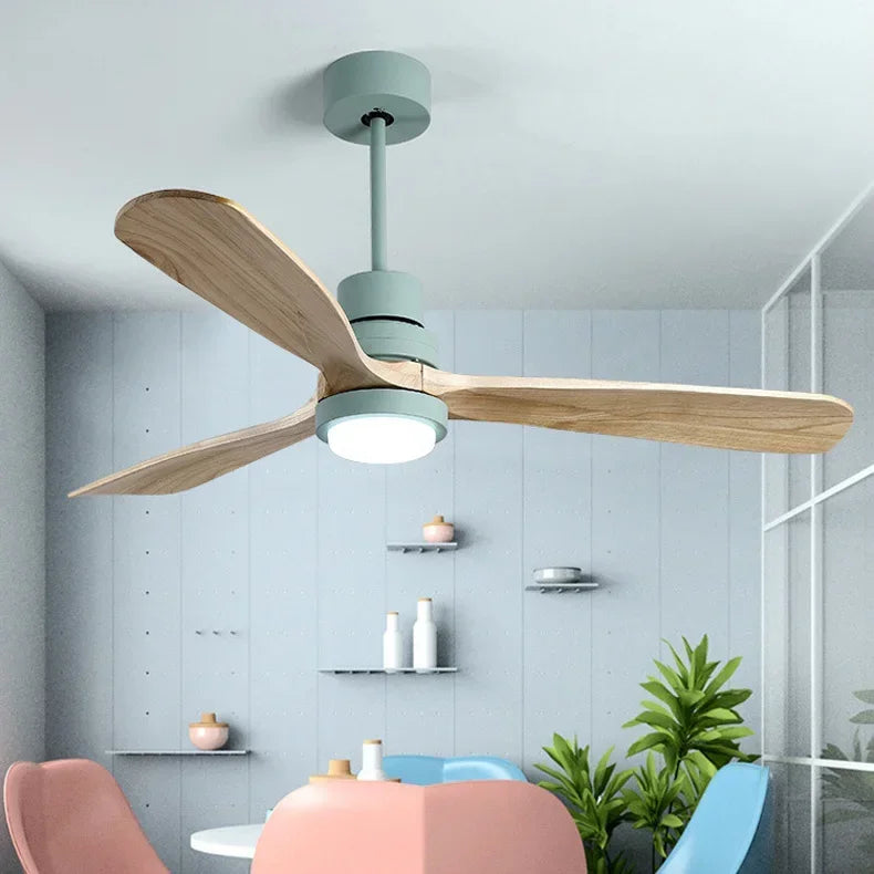 Vintage Wooden Ceiling Fan with Integrated Light