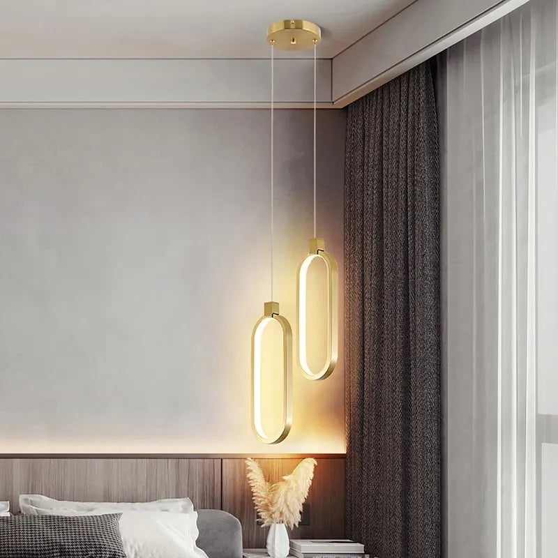 Modern Minimalist LED Pendant Light Chandelier for Bedroom, Restaurant, Living Room - Gold and Black Hanging Fixture