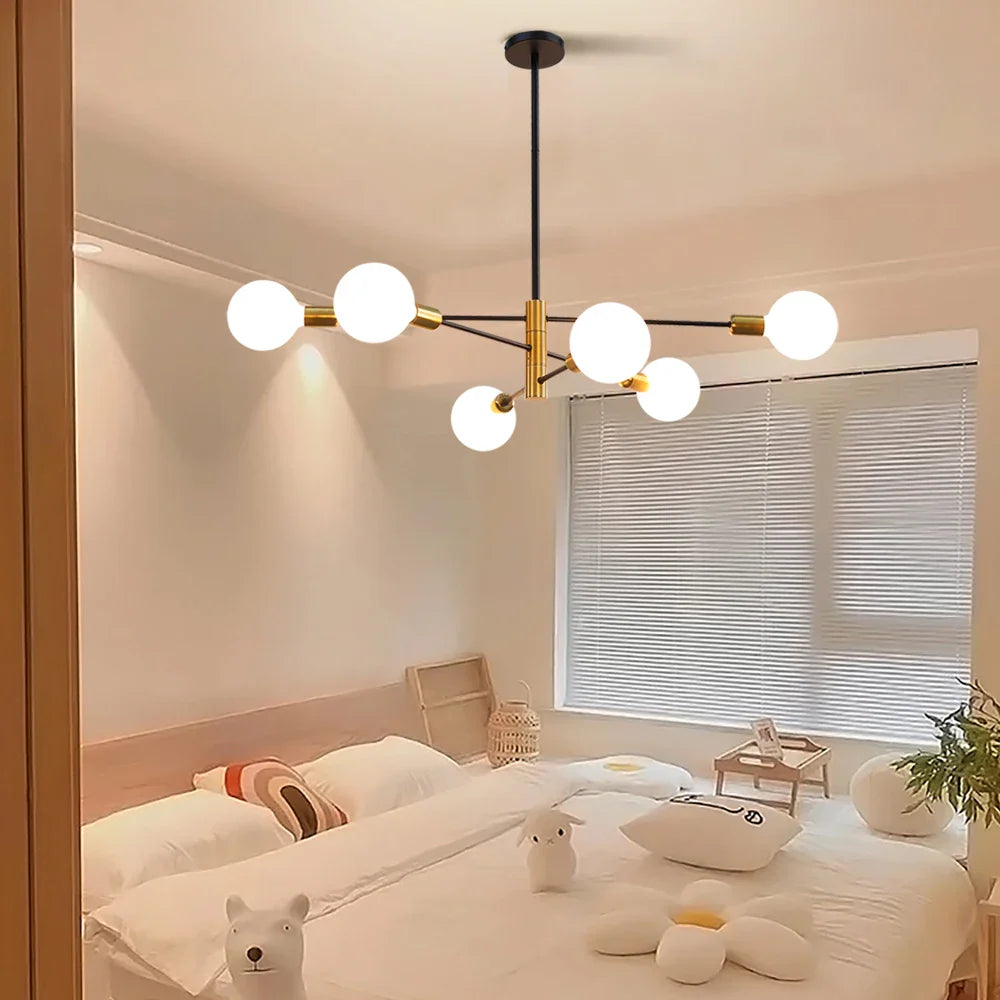 Modern Nordic Black Sputnik LED Chandelier for Home Decor
