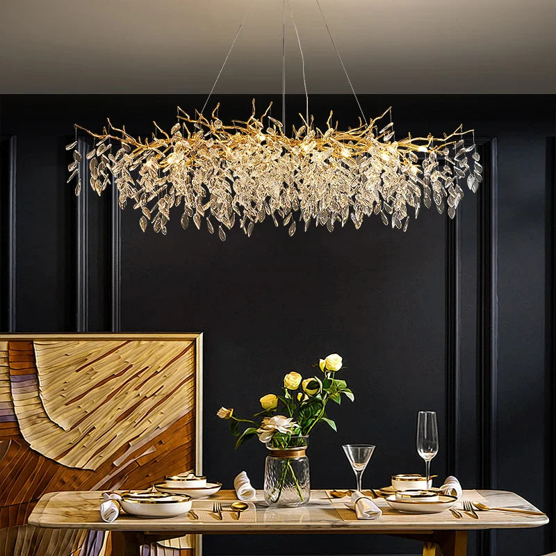 Modern Clear Crystal Chandelier with Adjustable Metal Lighting