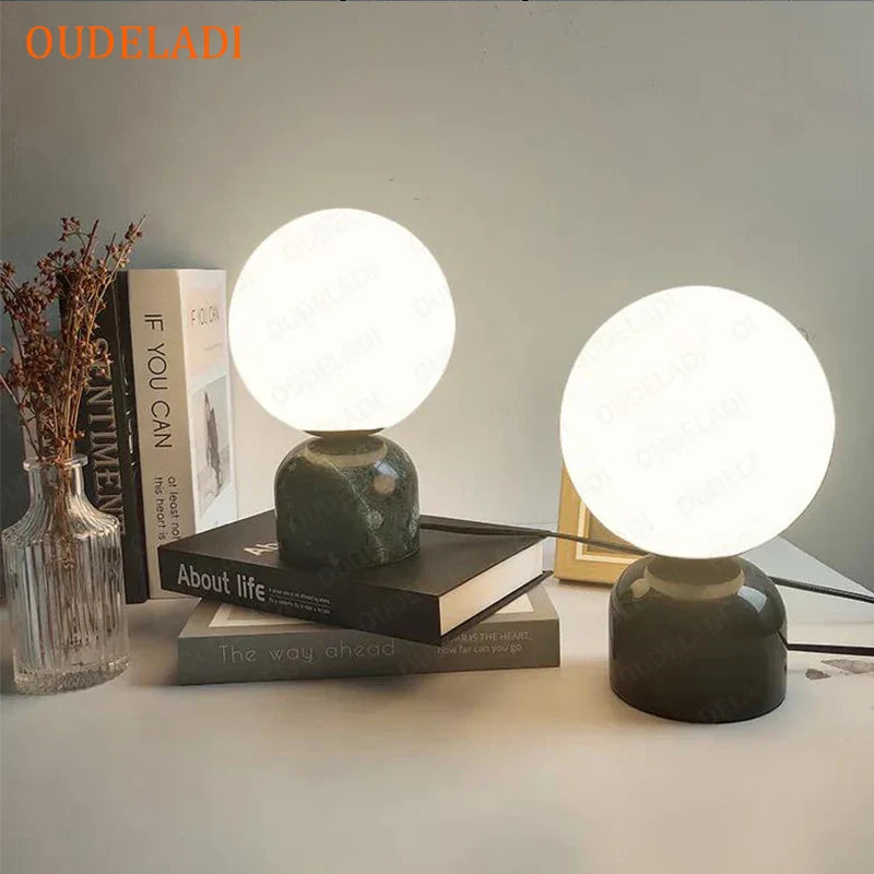 Modern Marble LED Desk Lamp with Glass Orb