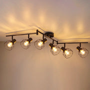 Rotatable 6-Way LED Ceiling Light - Black/White Metal Cage E14