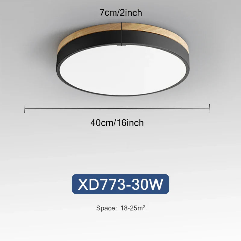 Nordic Round 7-Color LED Ceiling Lights for Living Room, Bedroom, Adjustable Color 3-Light Wooden Fixtures for Hallway, Balcony