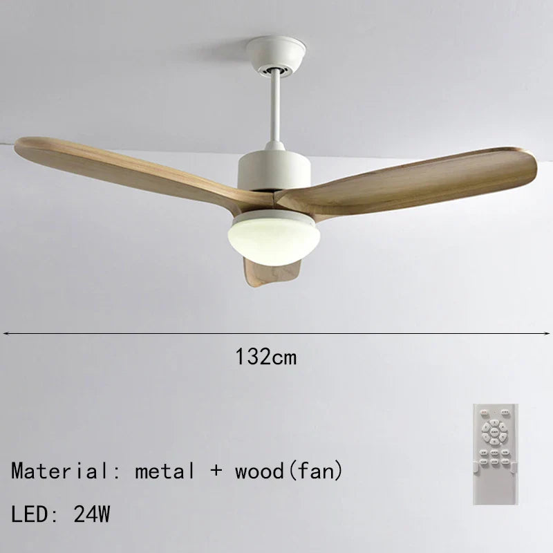 Nordic Ceiling Fan with Remote Light in Wood and Metal
