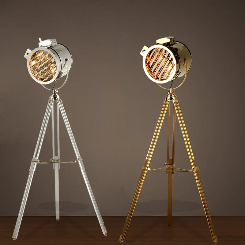 Creative Silver-Gold Industrial Wooden Tripod Floor Lamp