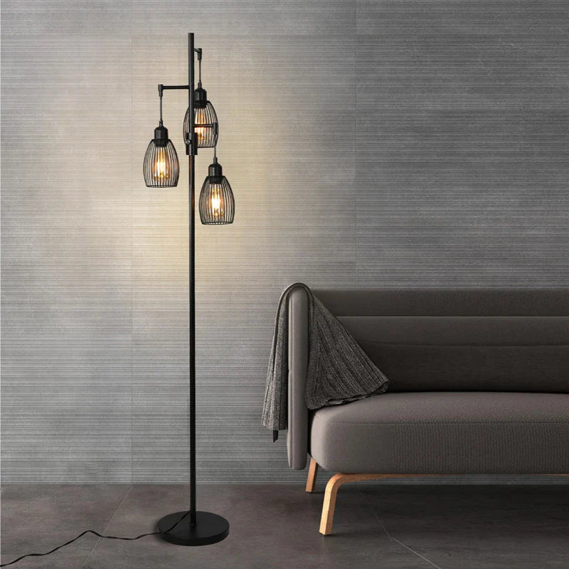 Vintage Industrial 3-Head Floor Lamp for Romantic Decor