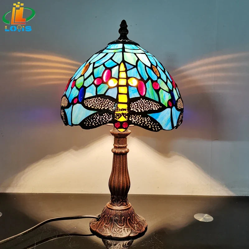 Antique Enamel Alloy Dragonfly Nightstand Lamp - Mediterranean Decor