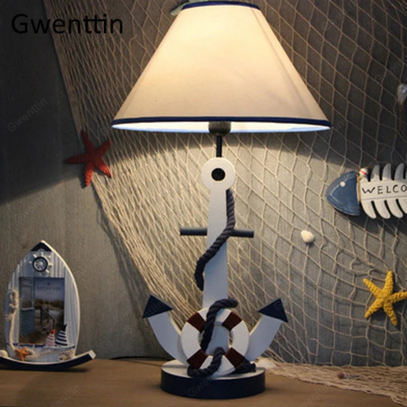 Wooden Desk Lamp with Anchor for Kids' Room Decor