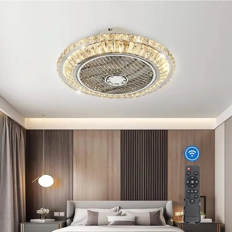 Modern Crystal Ceiling Fan with Remote Control & Silent 3 Speeds