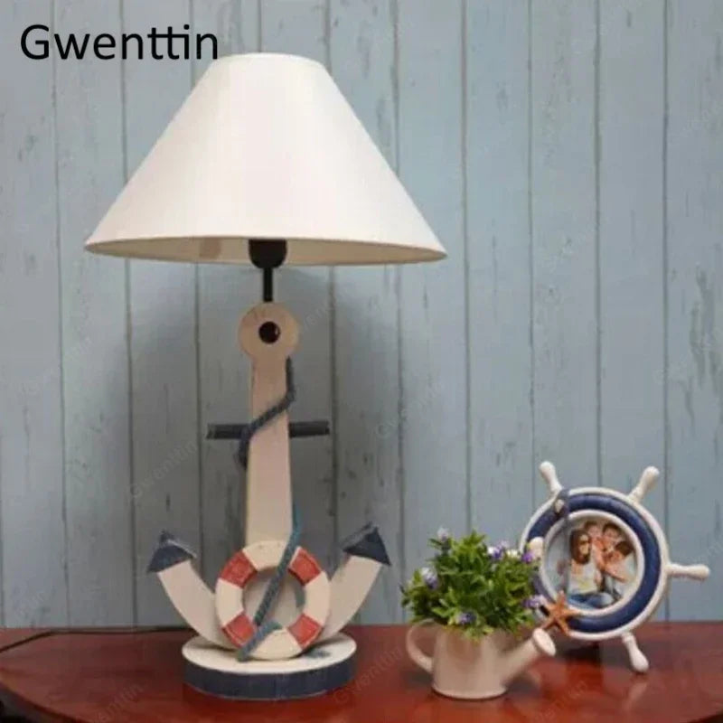 Wooden Desk Lamp with Anchor for Kids' Room Decor