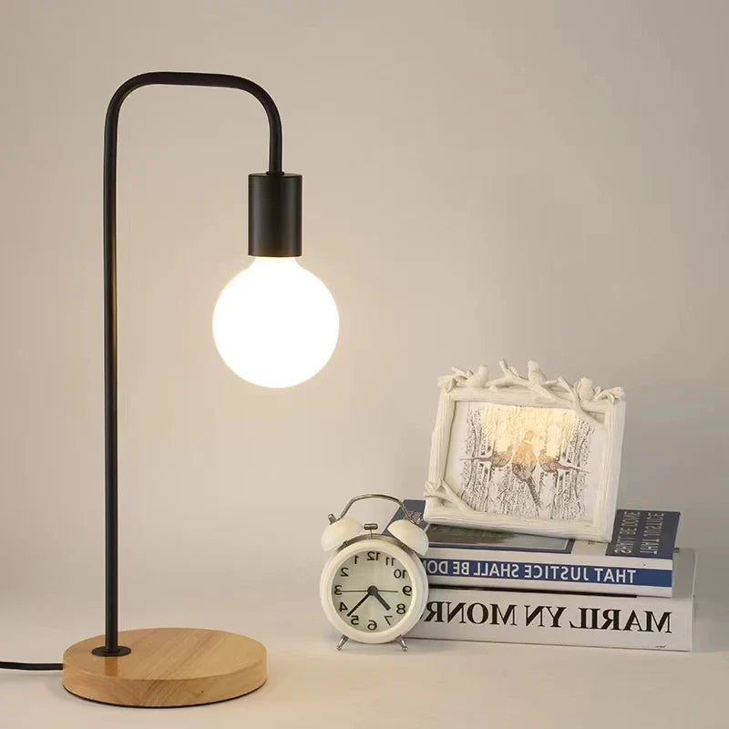 Vintage Black and White Desk Lamp E27 - Nordic Wood Table Light