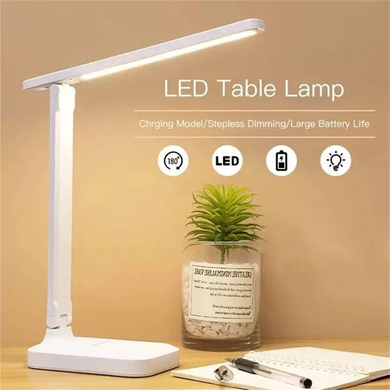 Foldable LED Desk Lamp - 3 Adjustable Brightness Levels, Touch Control, Eye Protection, USB Rechargeable Night Light