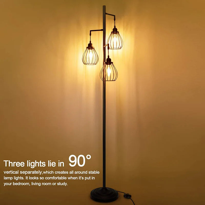 Vintage Industrial 3-Head Floor Lamp for Romantic Decor