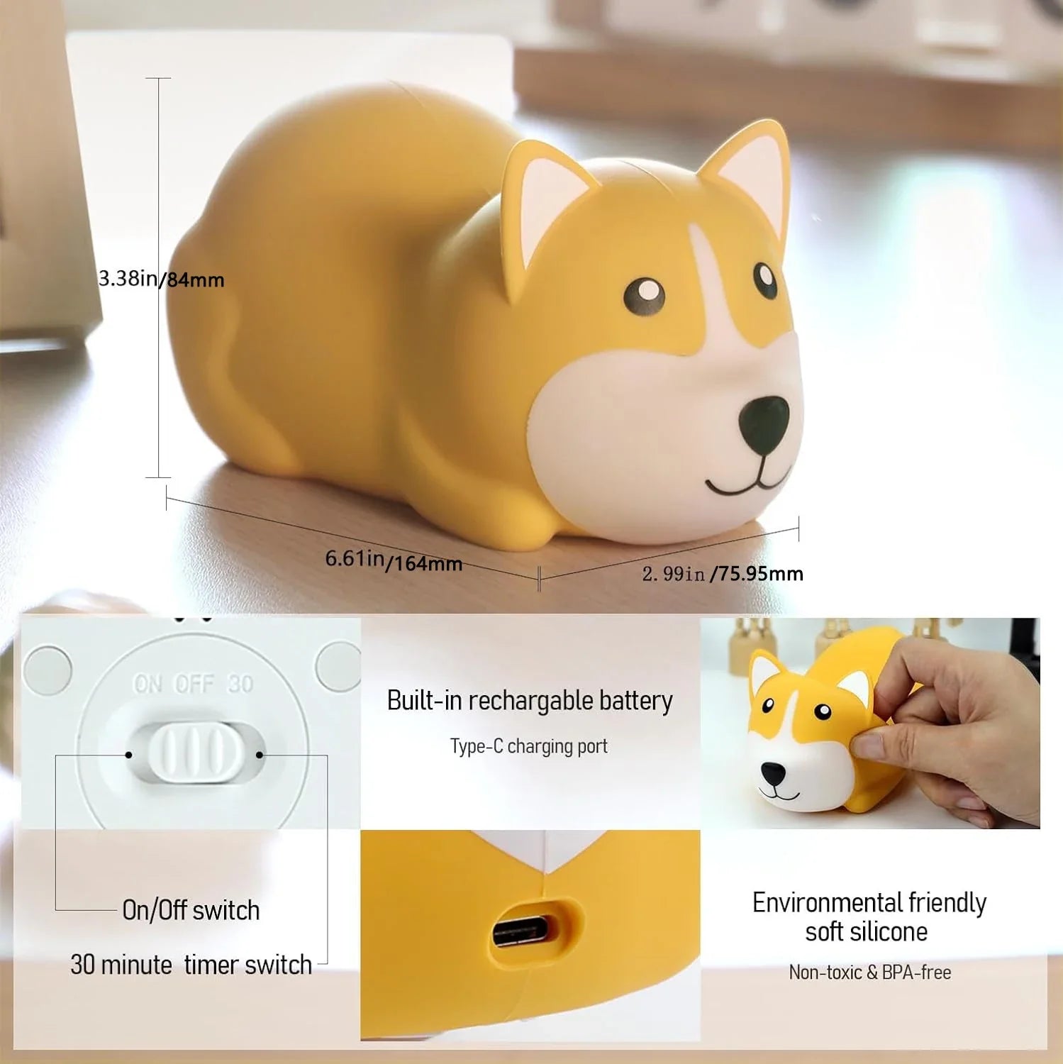 Touch Sensor LED Night Light - Cute Silicone Dog for Kids