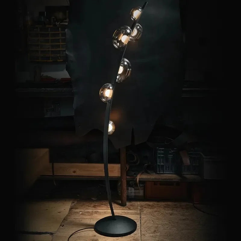 Italian Leather Design Floor Lamp with Glass Sphere