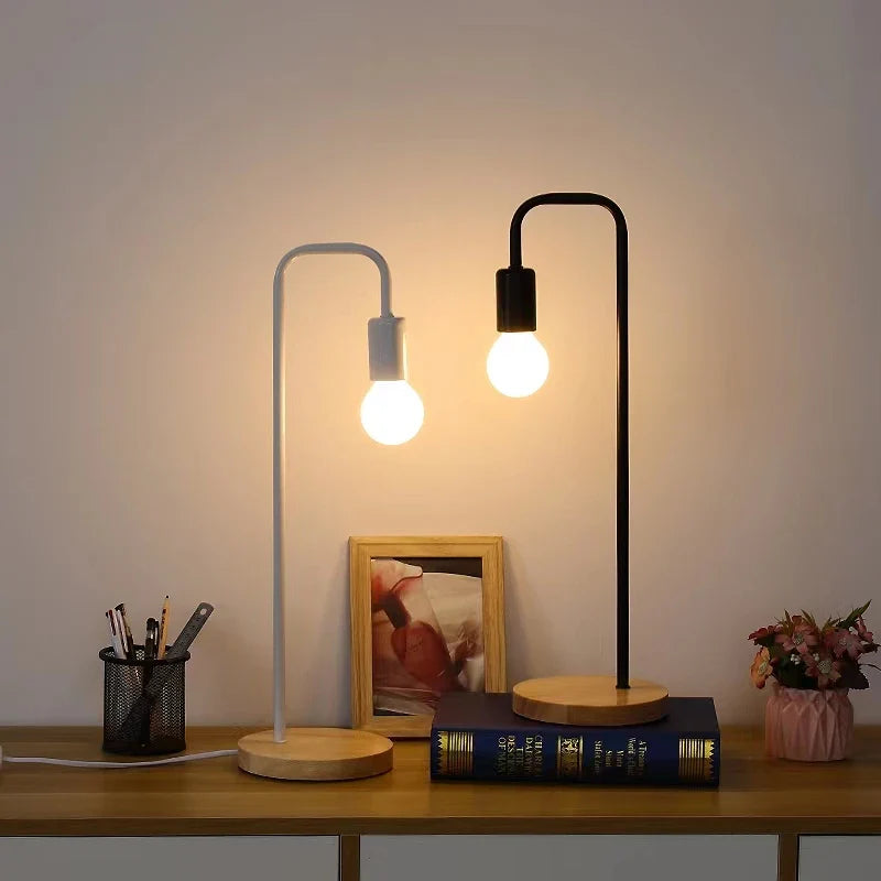 Vintage Black and White Desk Lamp E27 - Nordic Wood Table Light