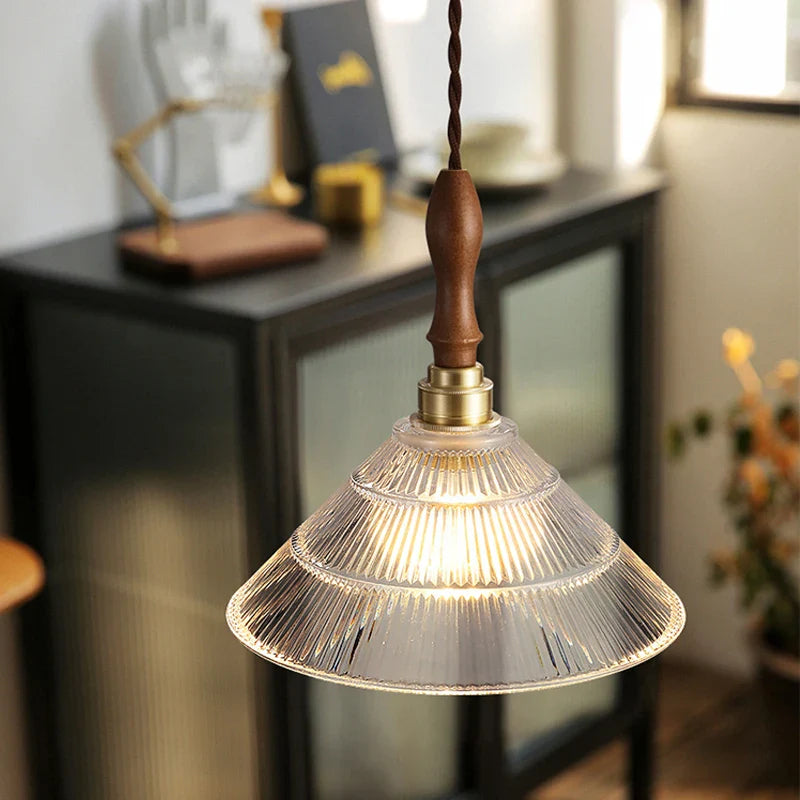 Modern Copper/Wood Glass Pendant Light for Dining Room and Kitchen Island