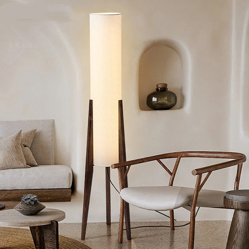 Modern Nordic Solid Wood Floor Lamp with Fabric Shade for Living Room, Bedroom, and Restaurant Décor