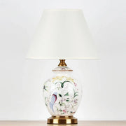 Vintage Ceramic Desk Lamp with Floral and Bird Patterns