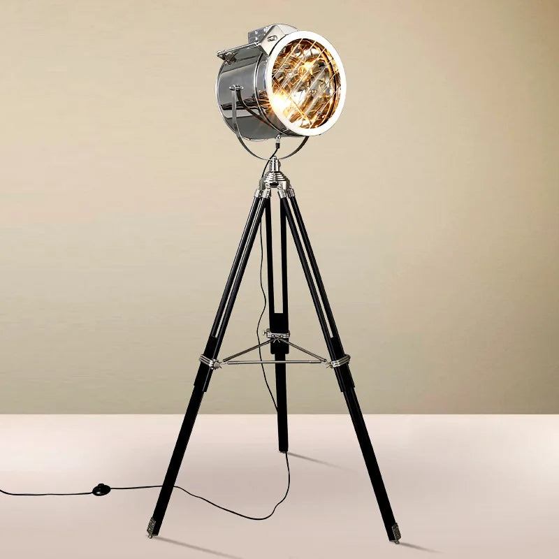 Creative Silver-Gold Industrial Wooden Tripod Floor Lamp