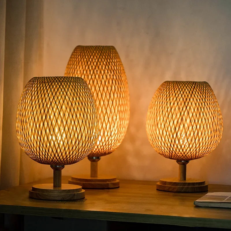 Vintage Bamboo Desk Lamp - Handcrafted Natural Wood