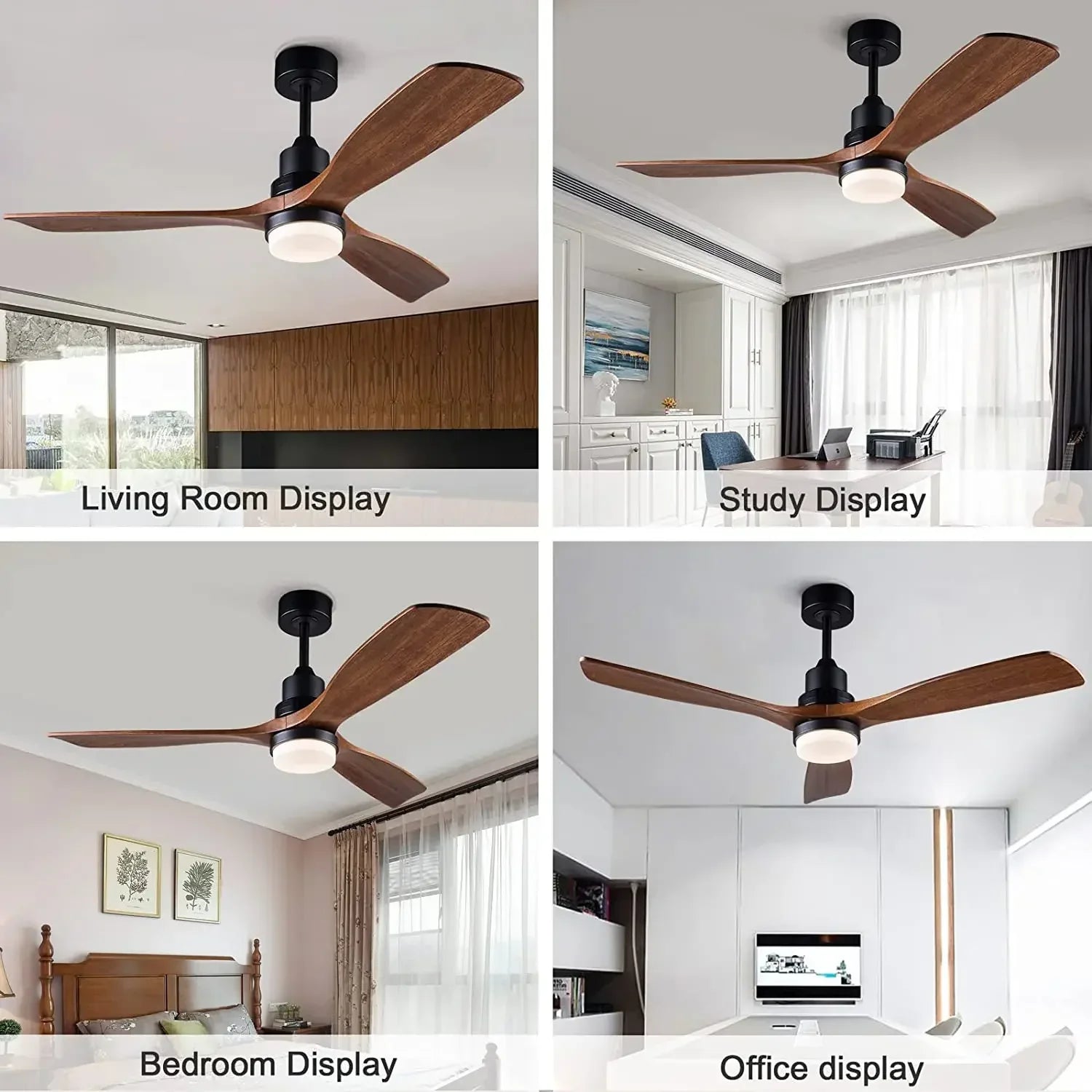3-Blade Wooden Ceiling Fan with Light and Remote Control