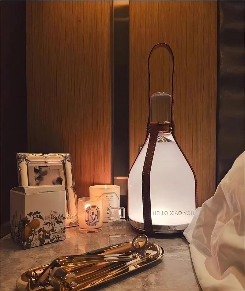 Portable Leather Nightstand Lamp with Touch Charger