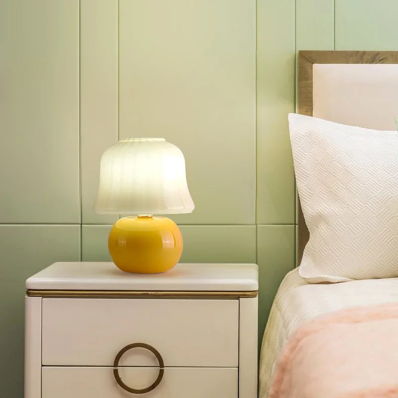 Handmade Glass Mushroom Nightstand Lamp for Cozy Décor