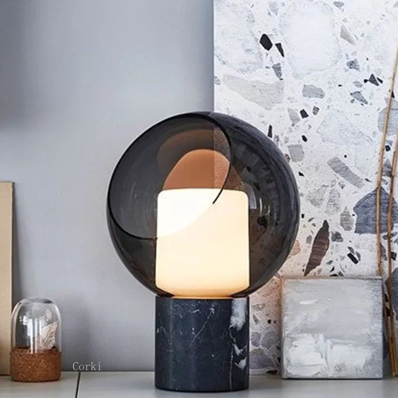 Modern Glass Shade Marble Desk Lamp
