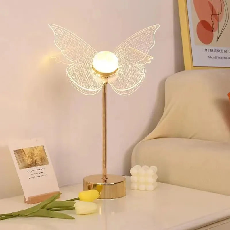 Retro Gold Acrylic Butterfly Table Lamp - LED Desk & Decor Light