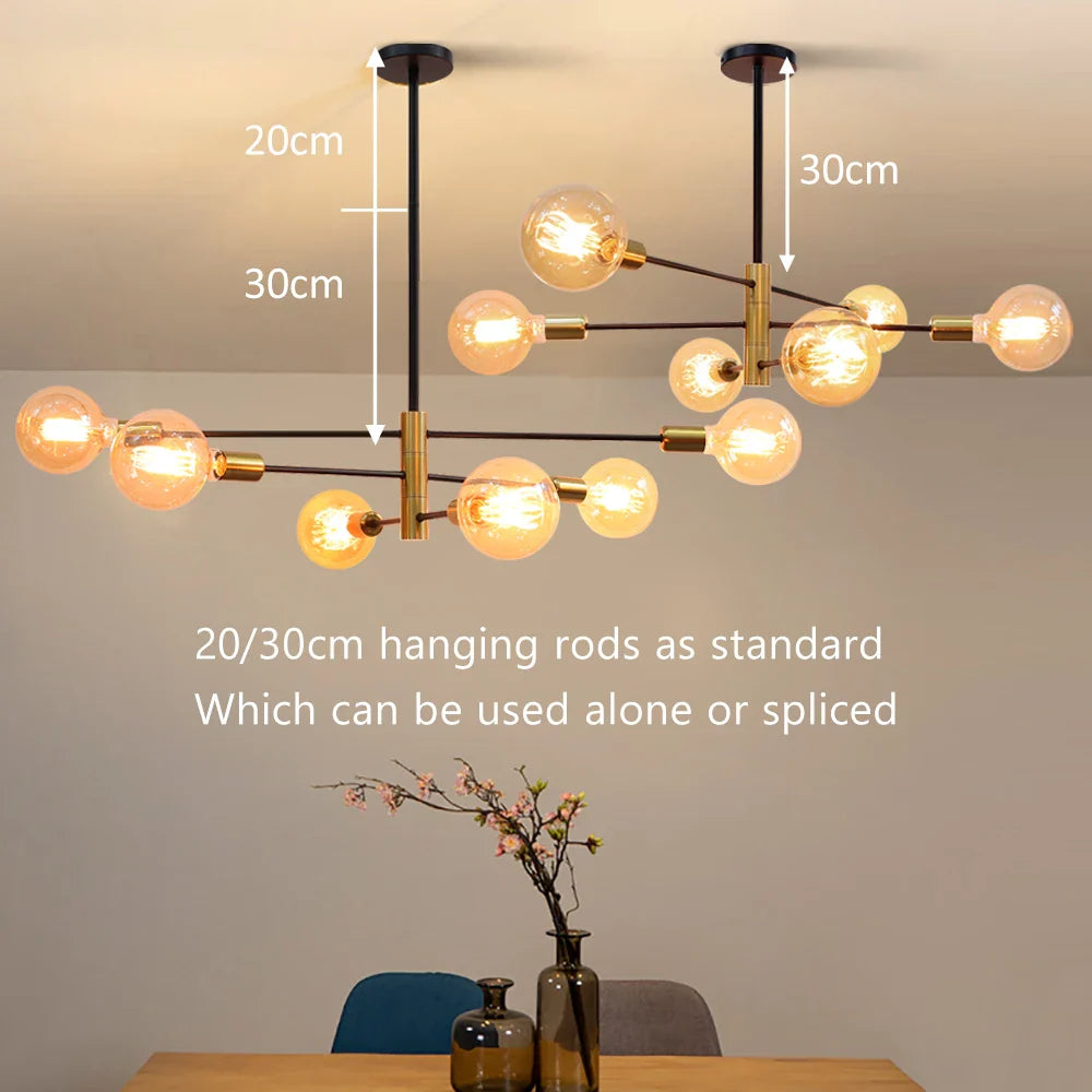 Modern Nordic Black Sputnik LED Chandelier for Home Decor