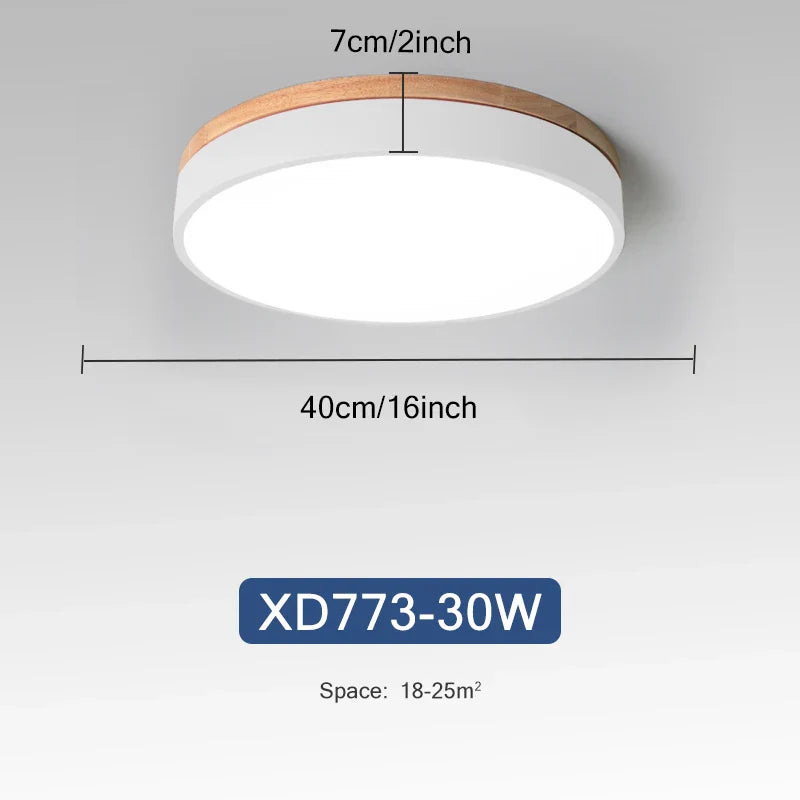 Nordic Round 7-Color LED Ceiling Lights for Living Room, Bedroom, Adjustable Color 3-Light Wooden Fixtures for Hallway, Balcony