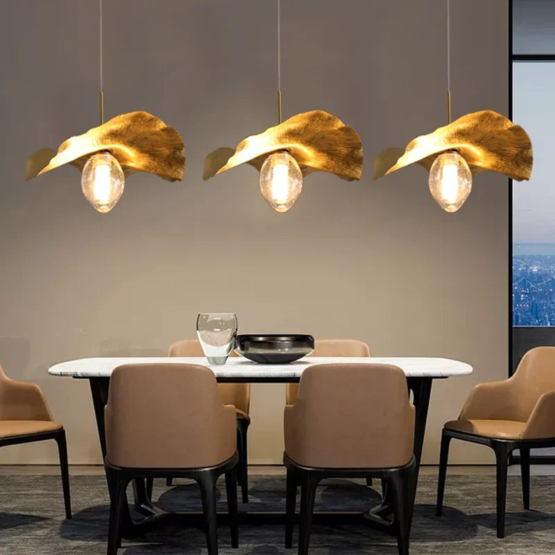 Copper Lotus Leaf Pendant Light