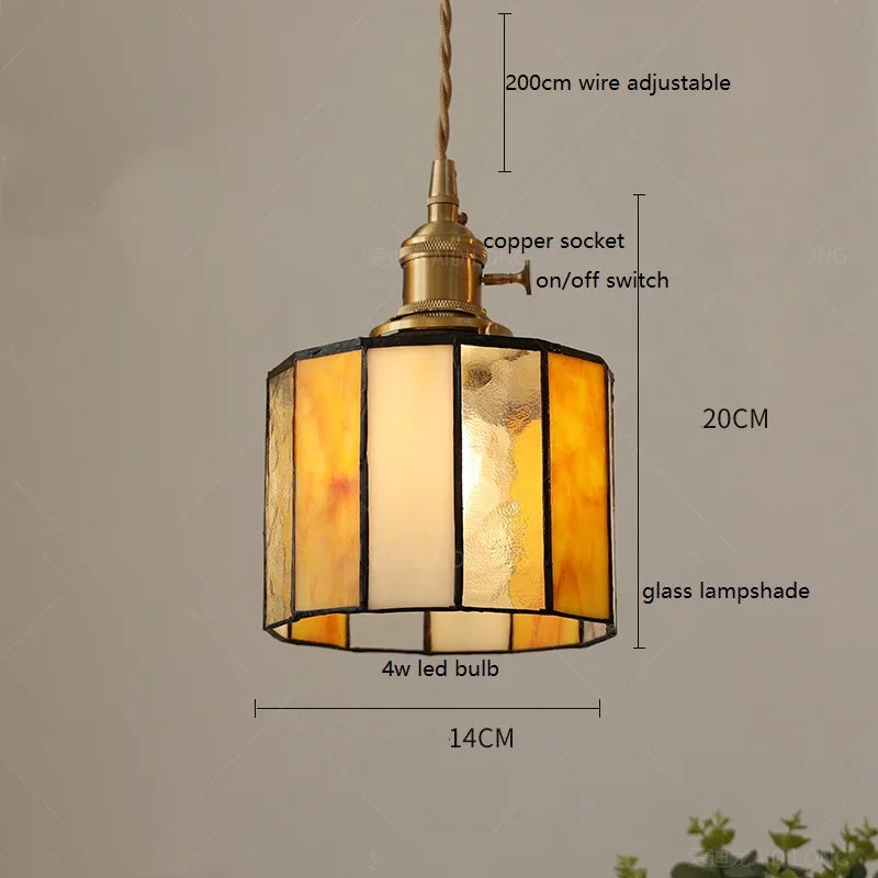 Vintage Japanese Style Pendant Light with Copper Socket and Glass Shade