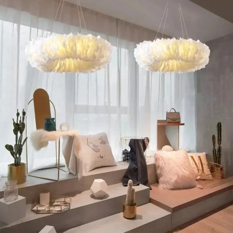 Nordic LED Pendant Light with Feather Suspension