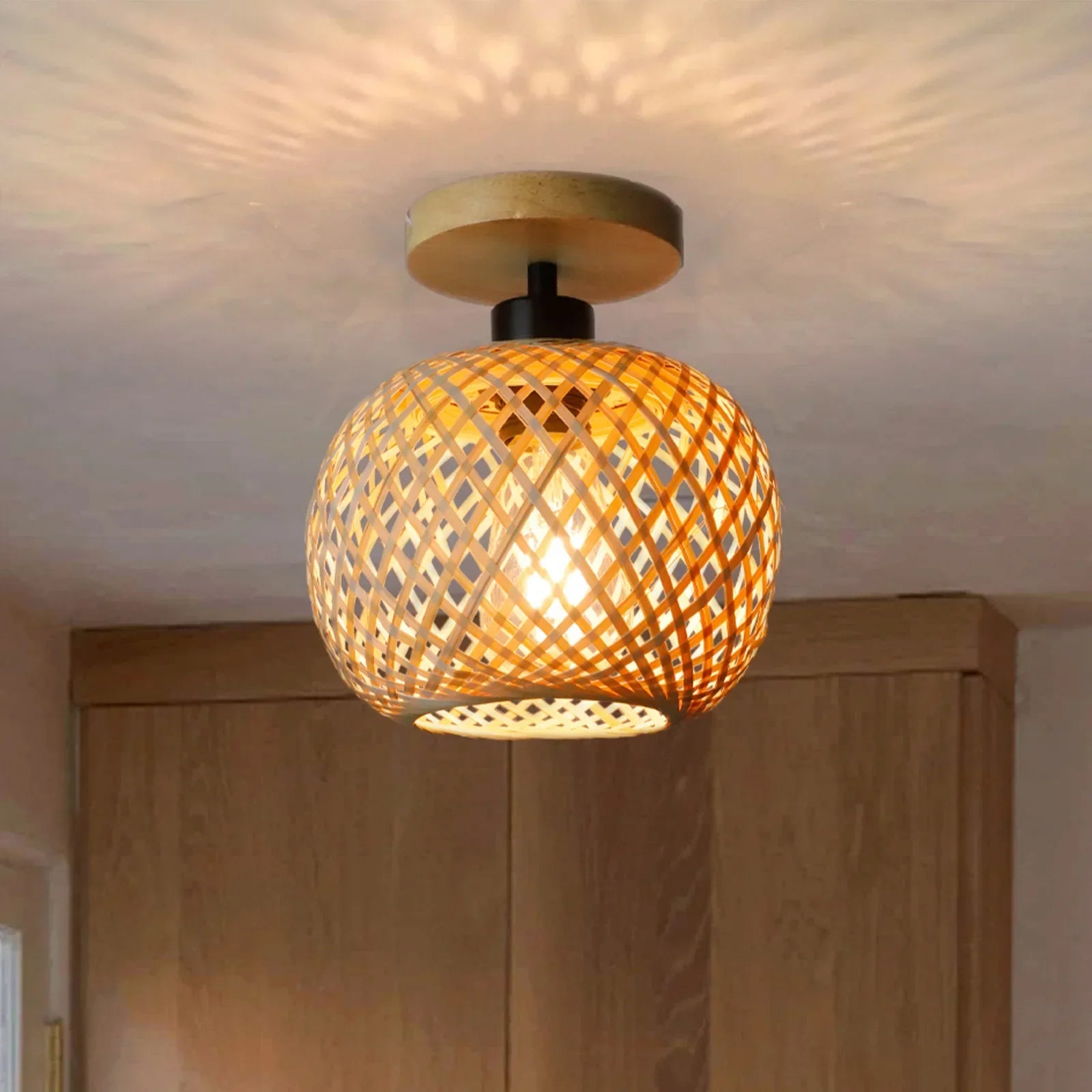 Woven Bamboo LED Ceiling Lamp - Stylish Decorative Lighting