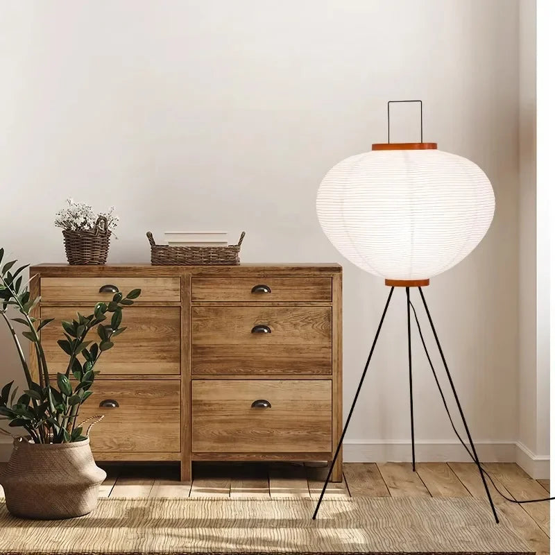 Japanese Rice Paper Floor Lamp with Tripod Stand