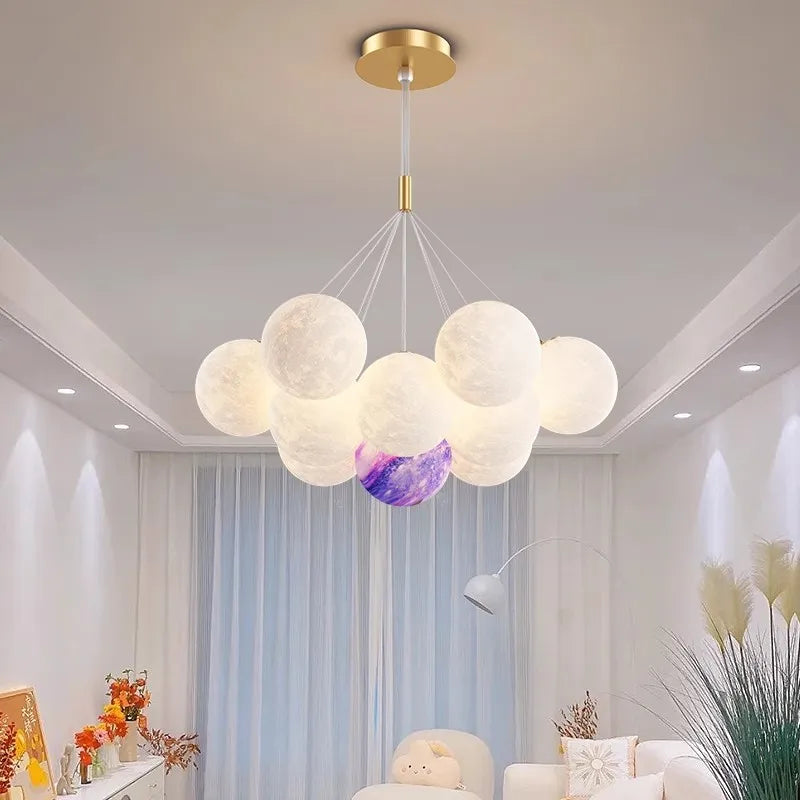 Moon Lustre Bubble Chandelier Light for Living Room & Kids' Room, Gold & Black, G9 Bulb, AC220V