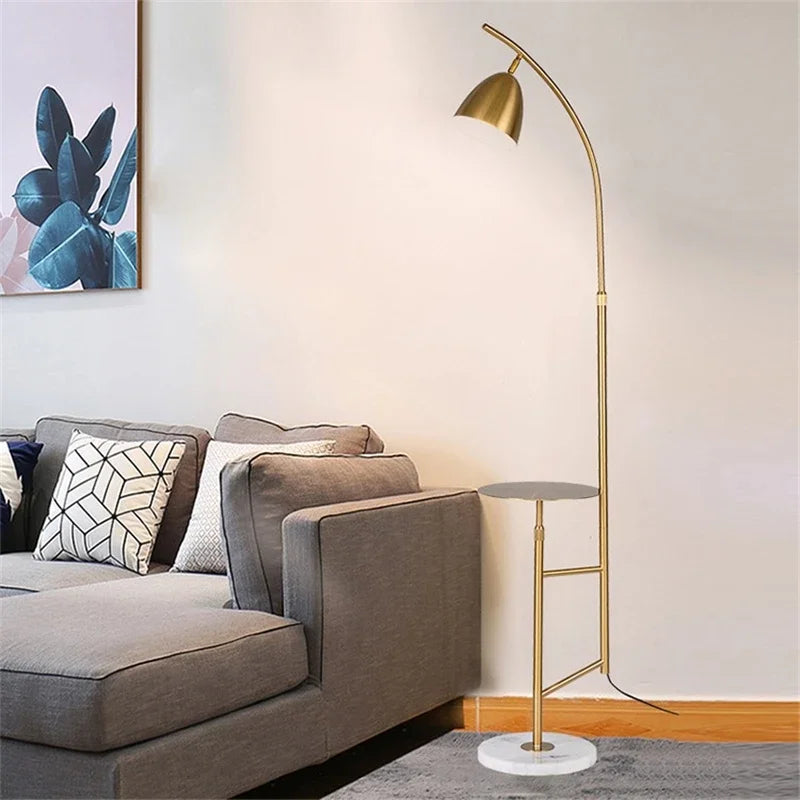 Nordic Design Gold Shelf Floor Lamp for Living Room, Marble Nightstand Light