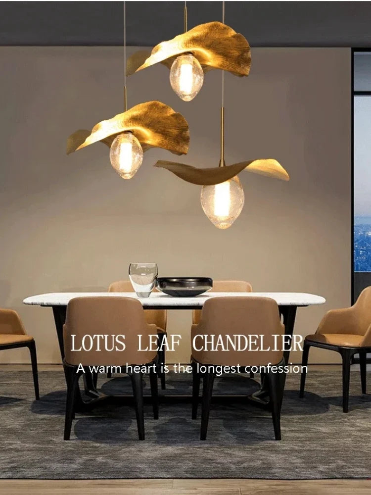 Copper Lotus Leaf Pendant Light