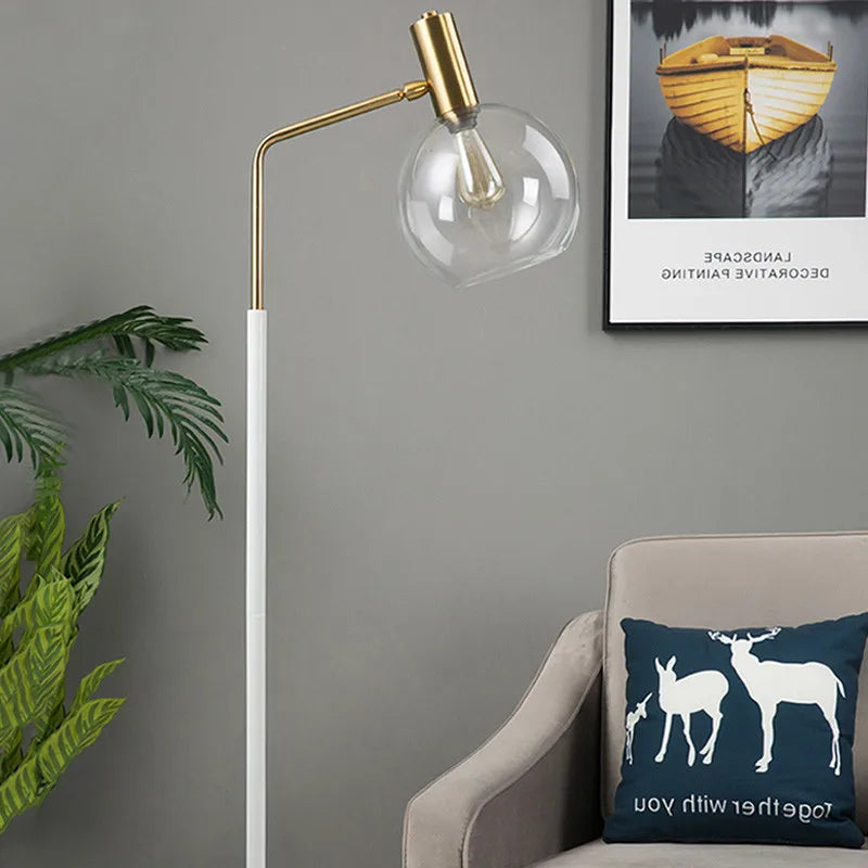 Gold and Black Metal and Glass Floor Lamp for Indoor Use