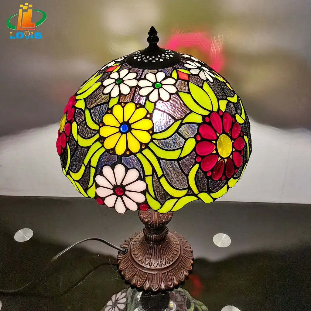 Vintage Tiffany Style Creative Glass Bedside Lamp
