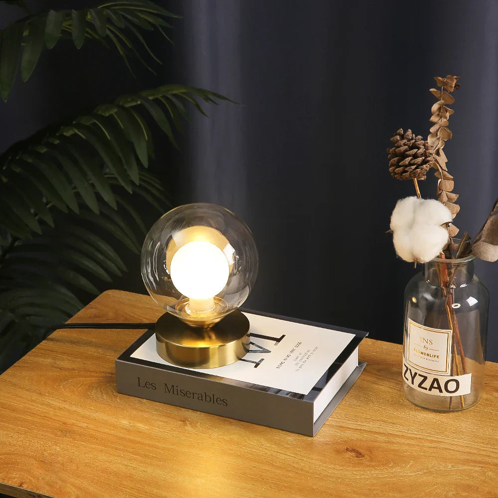 Gold Glass Globe Desk Reading LED Table Lamp