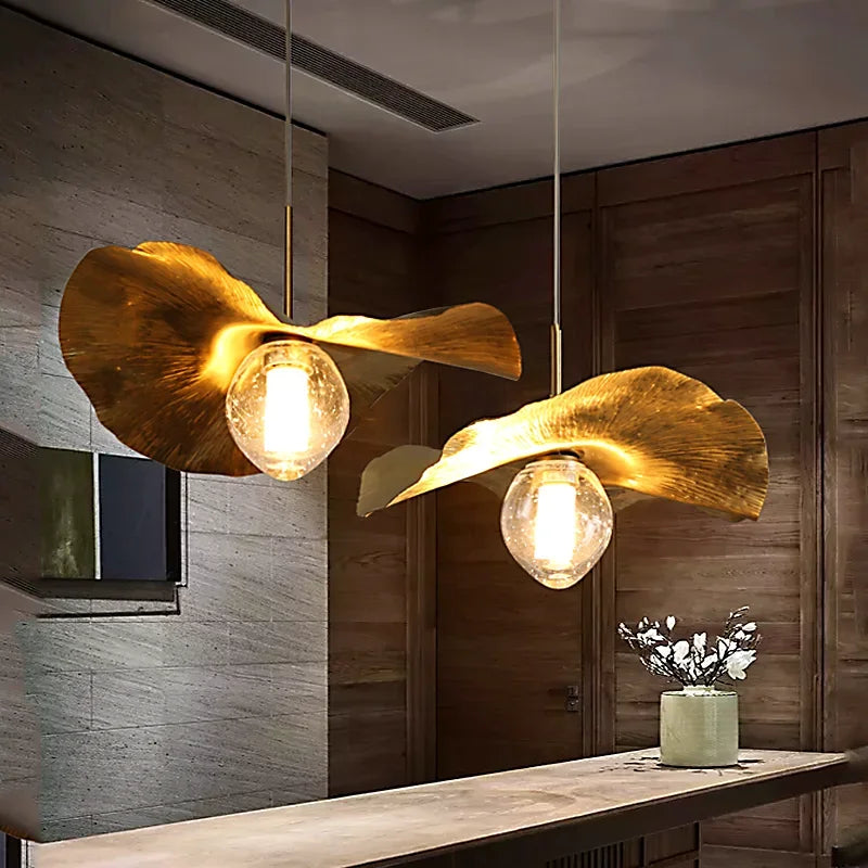Copper Lotus Leaf Pendant Light
