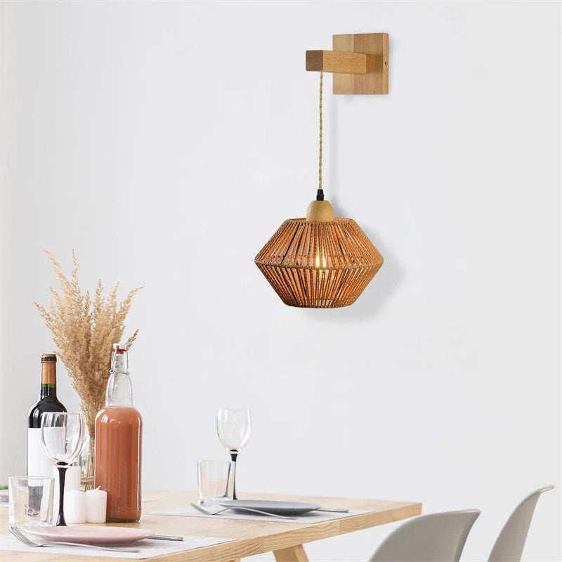 Retractable Retro Rattan Nightstand Lamp for Decorative Interiors
