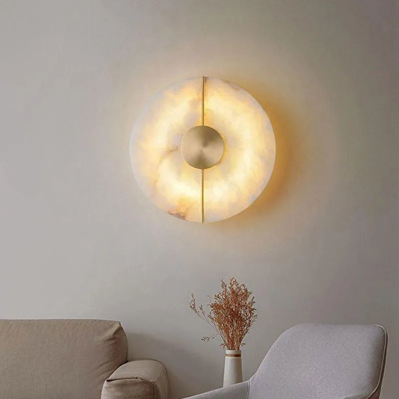 Round LED Wall Sconce in Marble and Gold Copper