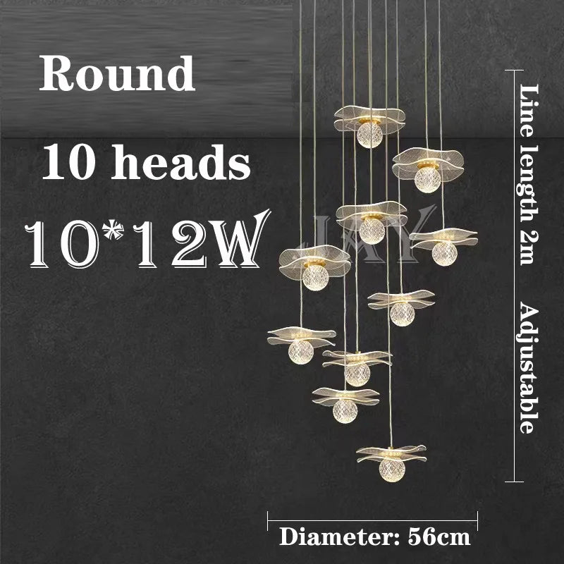 Custom LED Crystal Lotus Leaf Pendant Light